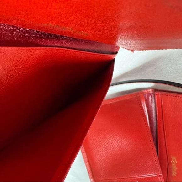 YSL Red Leather Wallet Monogram,Rare 80s Classic Yves Saint Laurent Vintage - Picture 7 of 14